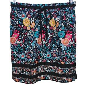 LOFT by Ann Taylor Size M Black Multicolor Floral Print Drawstring Short Skirt